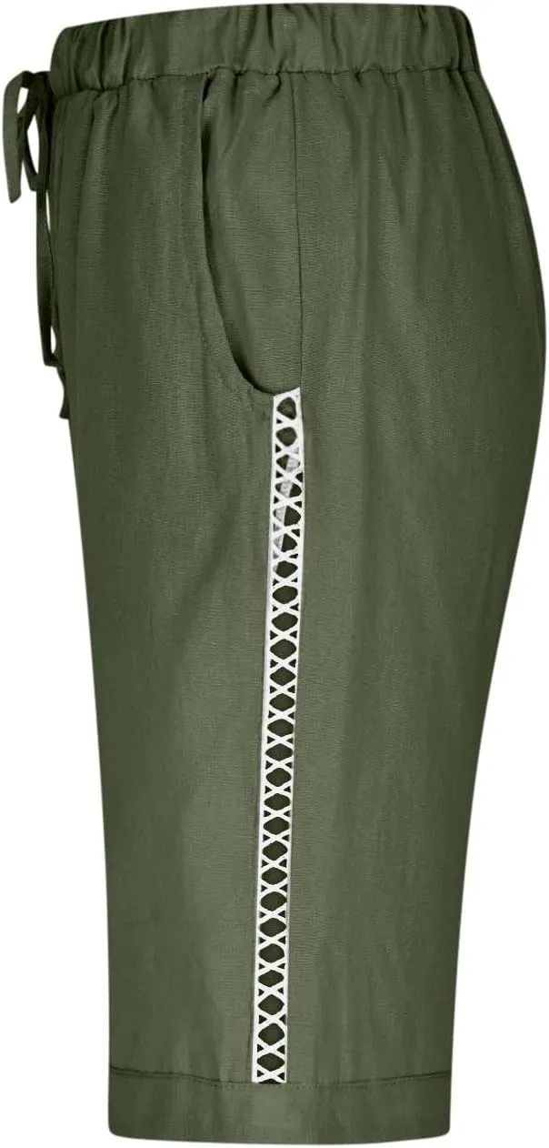 Womens Linen Shorts 2025 Causal Comfy Summer Drawstring High Waist Cotton Shorts for Women Baggy Pants Pockets