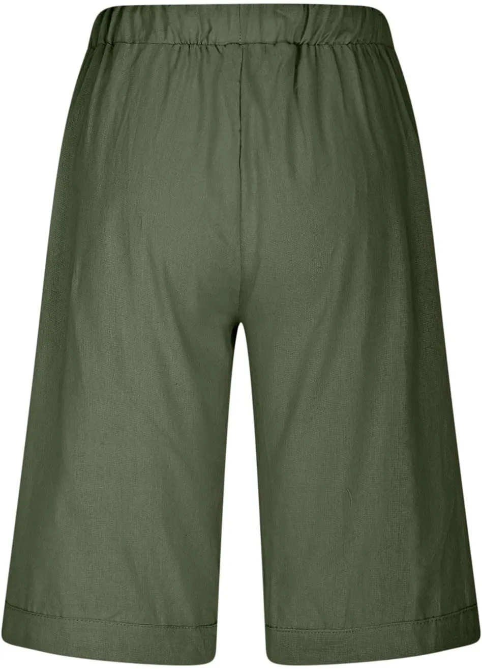 Womens Linen Shorts 2025 Causal Comfy Summer Drawstring High Waist Cotton Shorts for Women Baggy Pants Pockets
