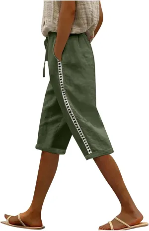 Womens Linen Shorts 2025 Causal Comfy Summer Drawstring High Waist Cotton Shorts for Women Baggy Pants Pockets