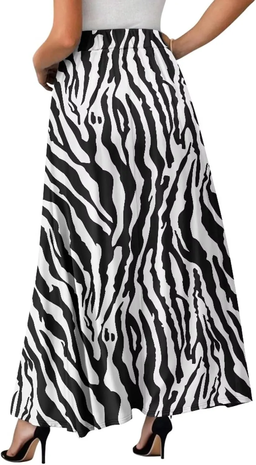 Women's Long Maxi Skirt Pleated High Waist Swing Skirt 2024 Fall Winter Stylish Skirt with Pockets