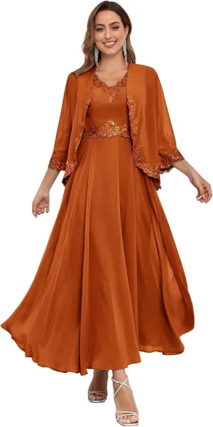 Women's Mother of The Bride Dresses for Wedding with Jackets 2 Piece Formal Evening Gown