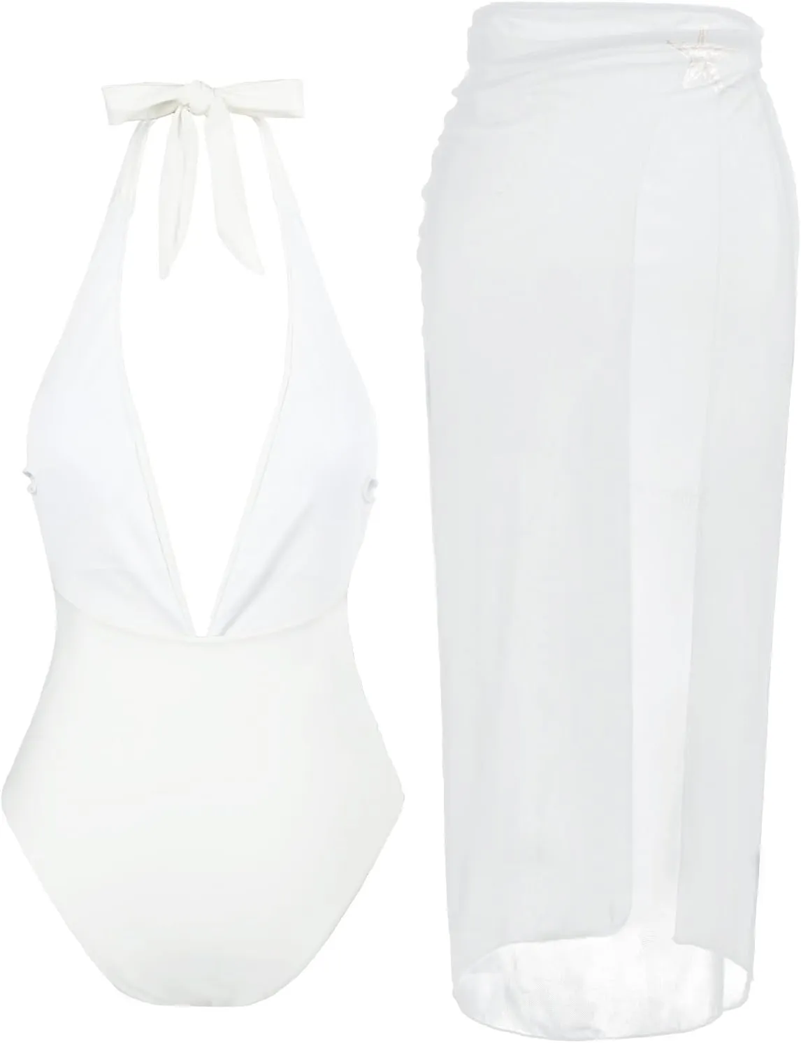 Womens One Piece Swimsuits with Cover Up Halter Backless Summer Beach Vacation Party Sexy V Neck Starfish Bathing Suit
