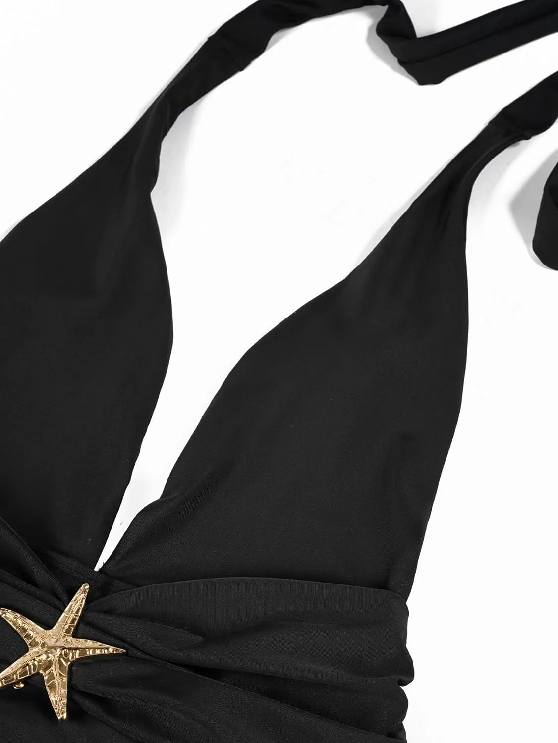 Womens One Piece Swimsuits with Cover Up Halter Backless Summer Beach Vacation Party Sexy V Neck Starfish Bathing Suit