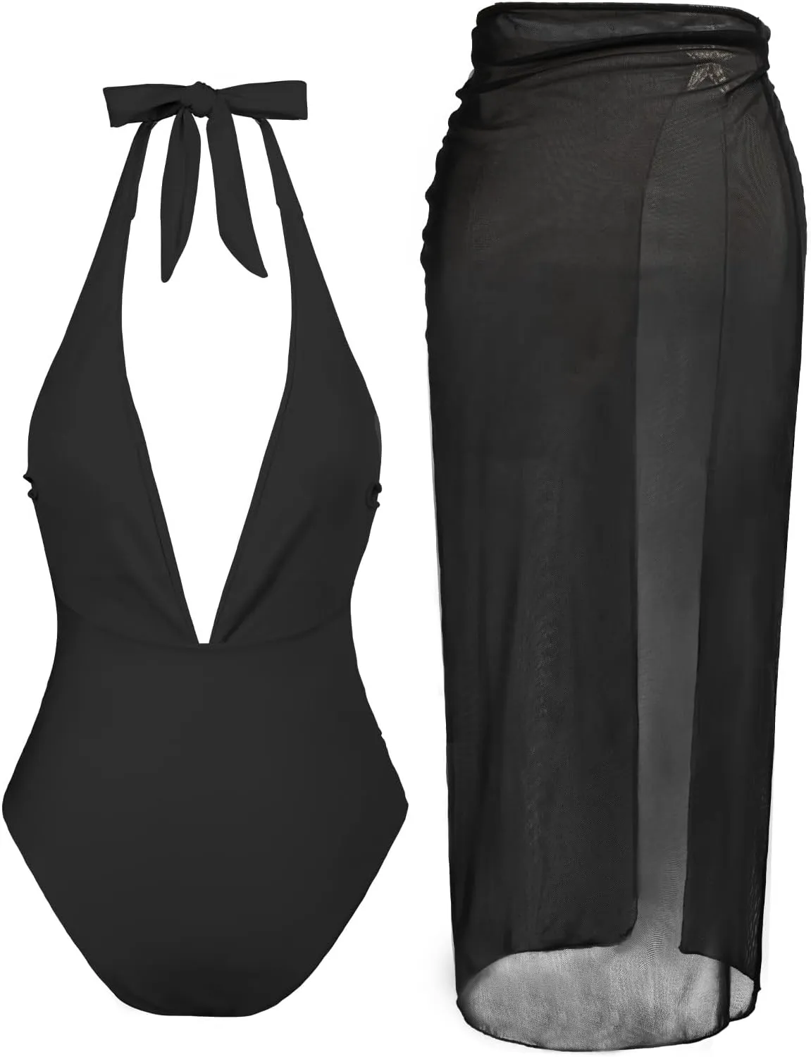 Womens One Piece Swimsuits with Cover Up Halter Backless Summer Beach Vacation Party Sexy V Neck Starfish Bathing Suit