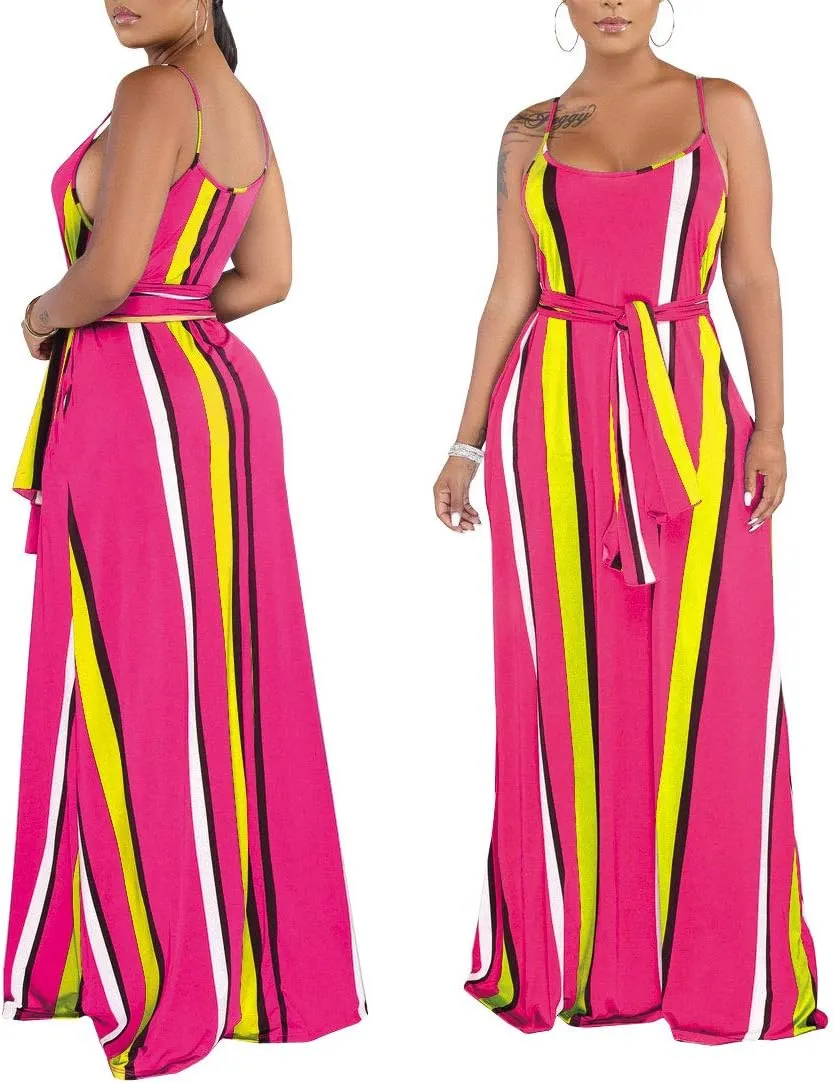 Womens Plus-Size Summer Bohemian Beach Sundress Spaghetti Strap Loose Long Maxi Dresses with Pockets