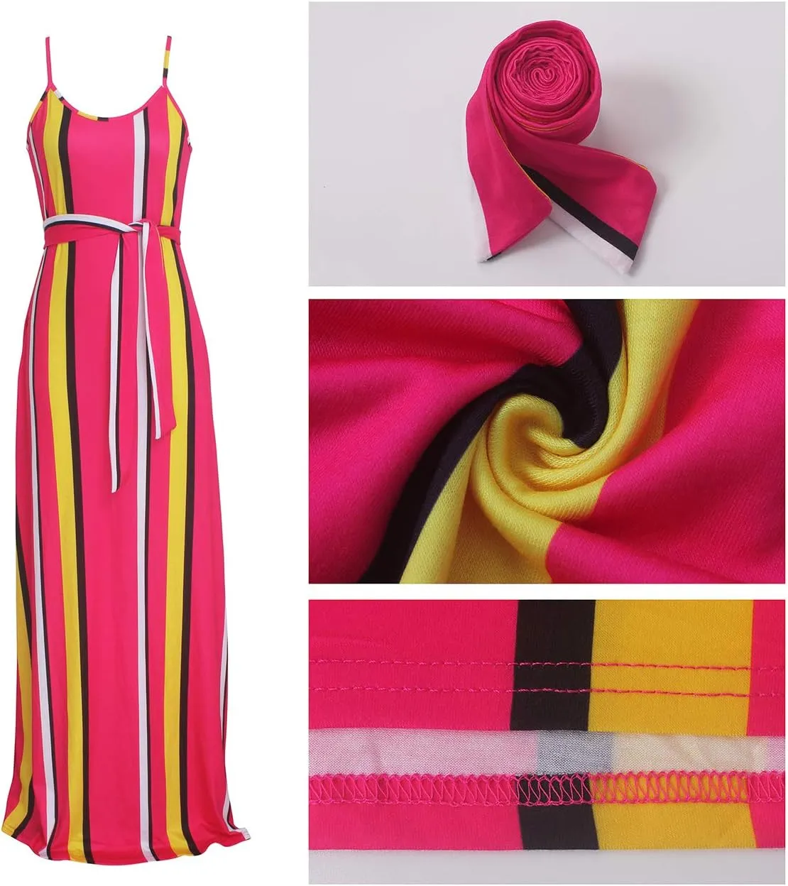 Womens Plus-Size Summer Bohemian Beach Sundress Spaghetti Strap Loose Long Maxi Dresses with Pockets