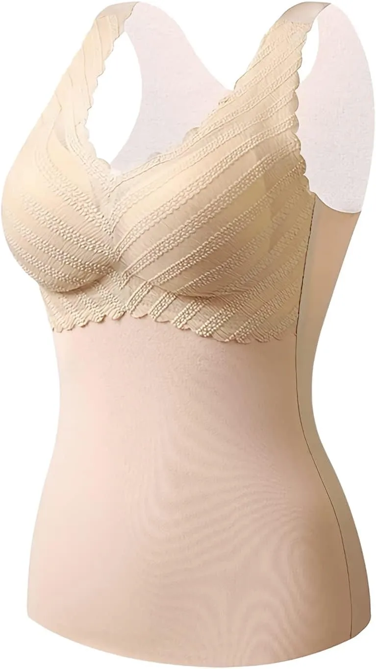 Womens Shapewear Tank Tops Tummy Control Seamless Shaping Camisole Bras Double-Sid Velvet Thermal Vest with Chest Pad