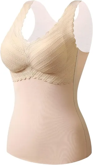 Womens Shapewear Tank Tops Tummy Control Seamless Shaping Camisole Bras Double-Sid Velvet Thermal Vest with Chest Pad