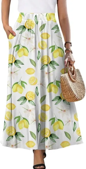 Women's Skirt High Waist Elastic Waist Maxi Skirts A-Line Flowy Long Skirts for Beach Party Holiday