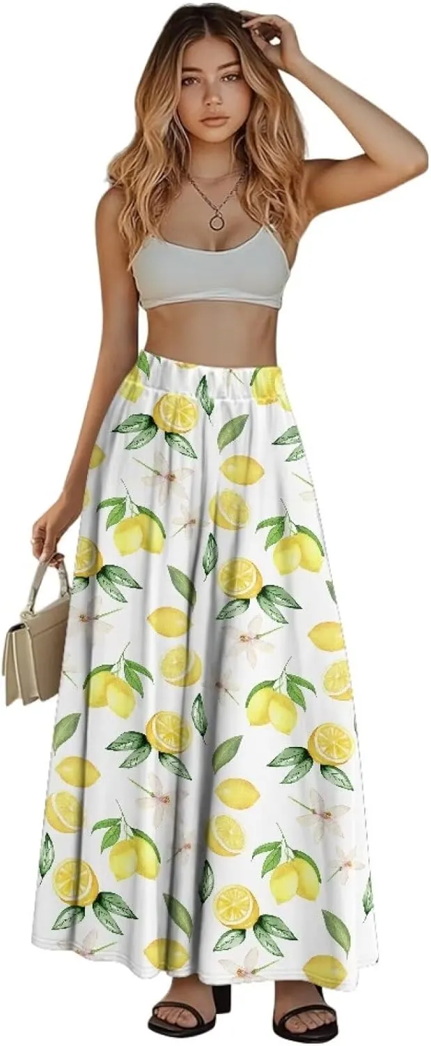 Women's Skirt High Waist Elastic Waist Maxi Skirts A-Line Flowy Long Skirts for Beach Party Holiday