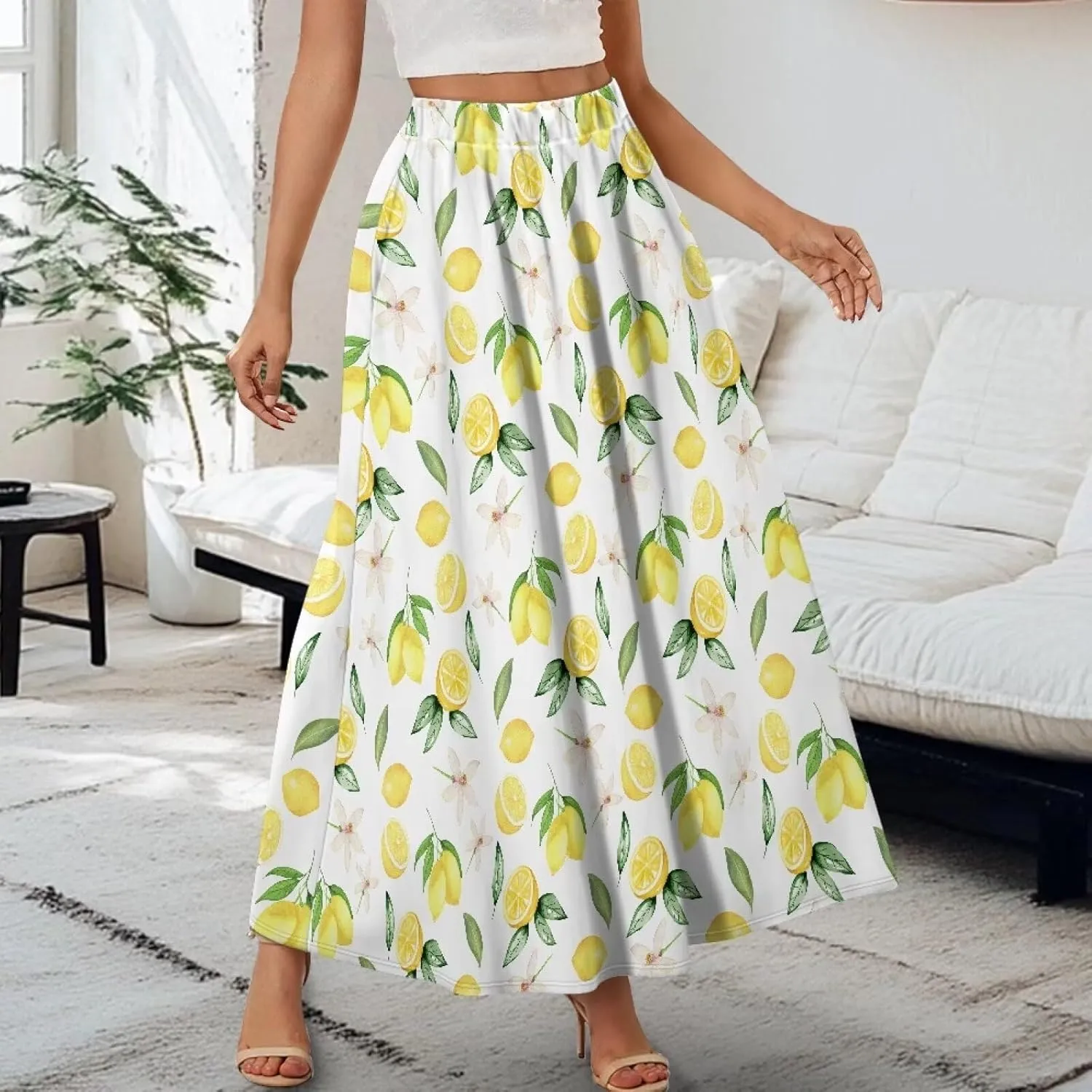 Women's Skirt High Waist Elastic Waist Maxi Skirts A-Line Flowy Long Skirts for Beach Party Holiday