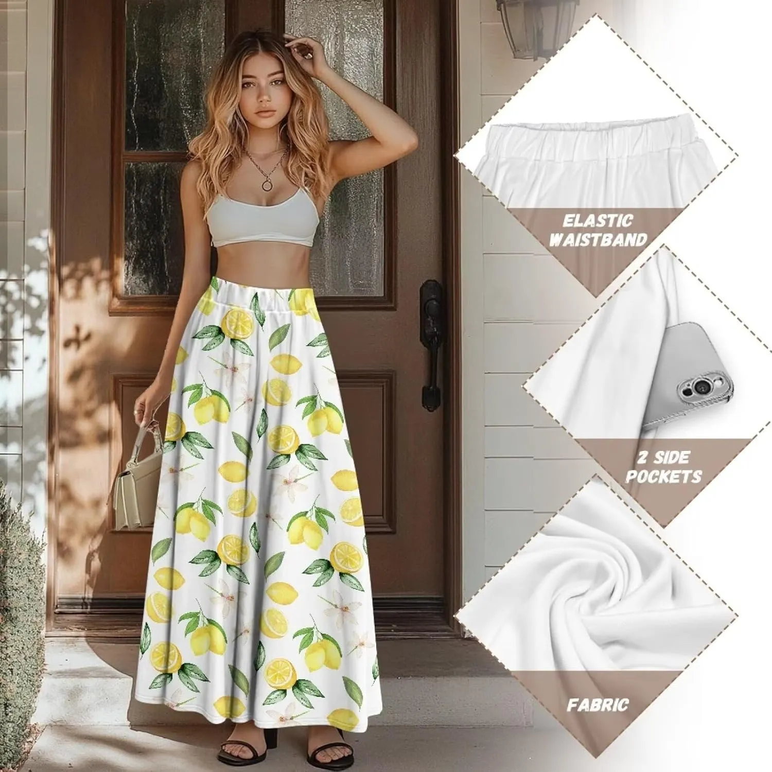 Women's Skirt High Waist Elastic Waist Maxi Skirts A-Line Flowy Long Skirts for Beach Party Holiday