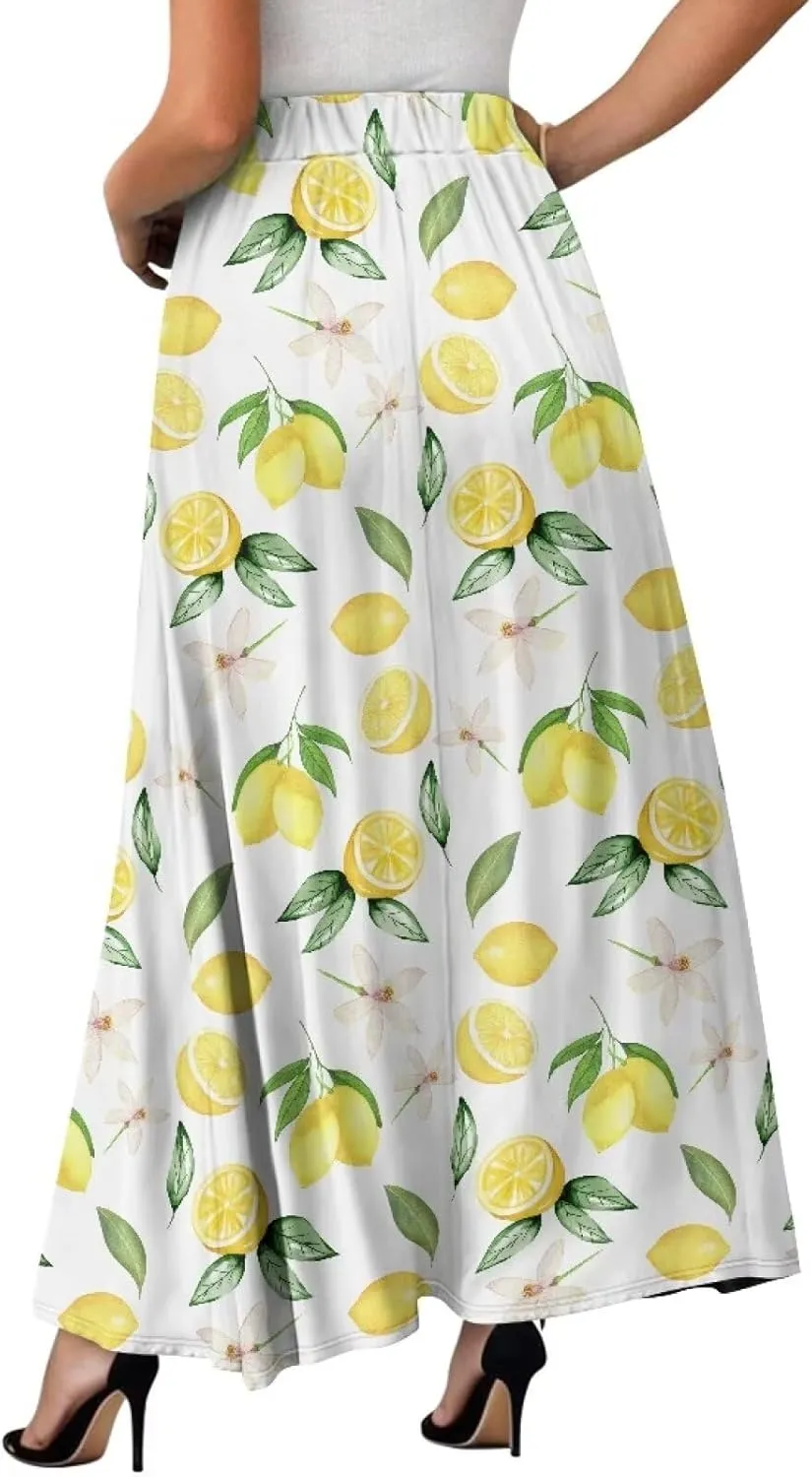 Women's Skirt High Waist Elastic Waist Maxi Skirts A-Line Flowy Long Skirts for Beach Party Holiday