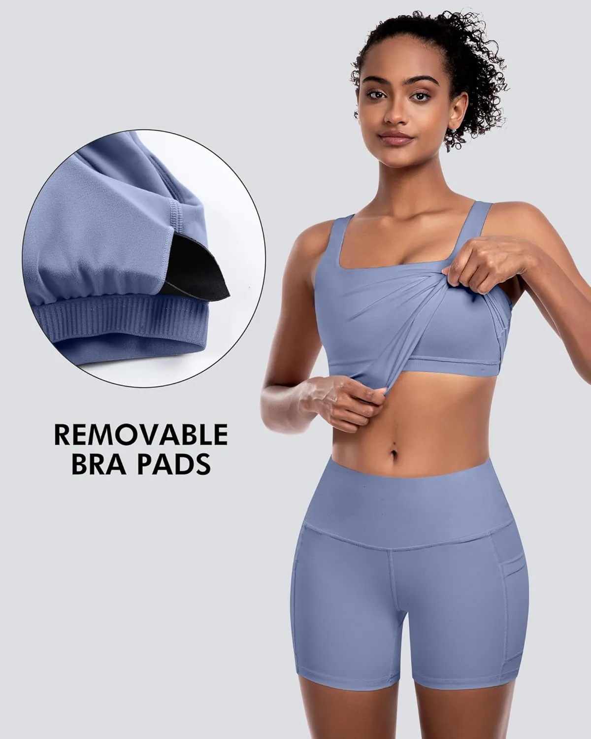 Womens Sports Bras 5 Packs - Square Neck Longline Workout Crop Tank Tops Padded Yoga Camisole with Built in Pads