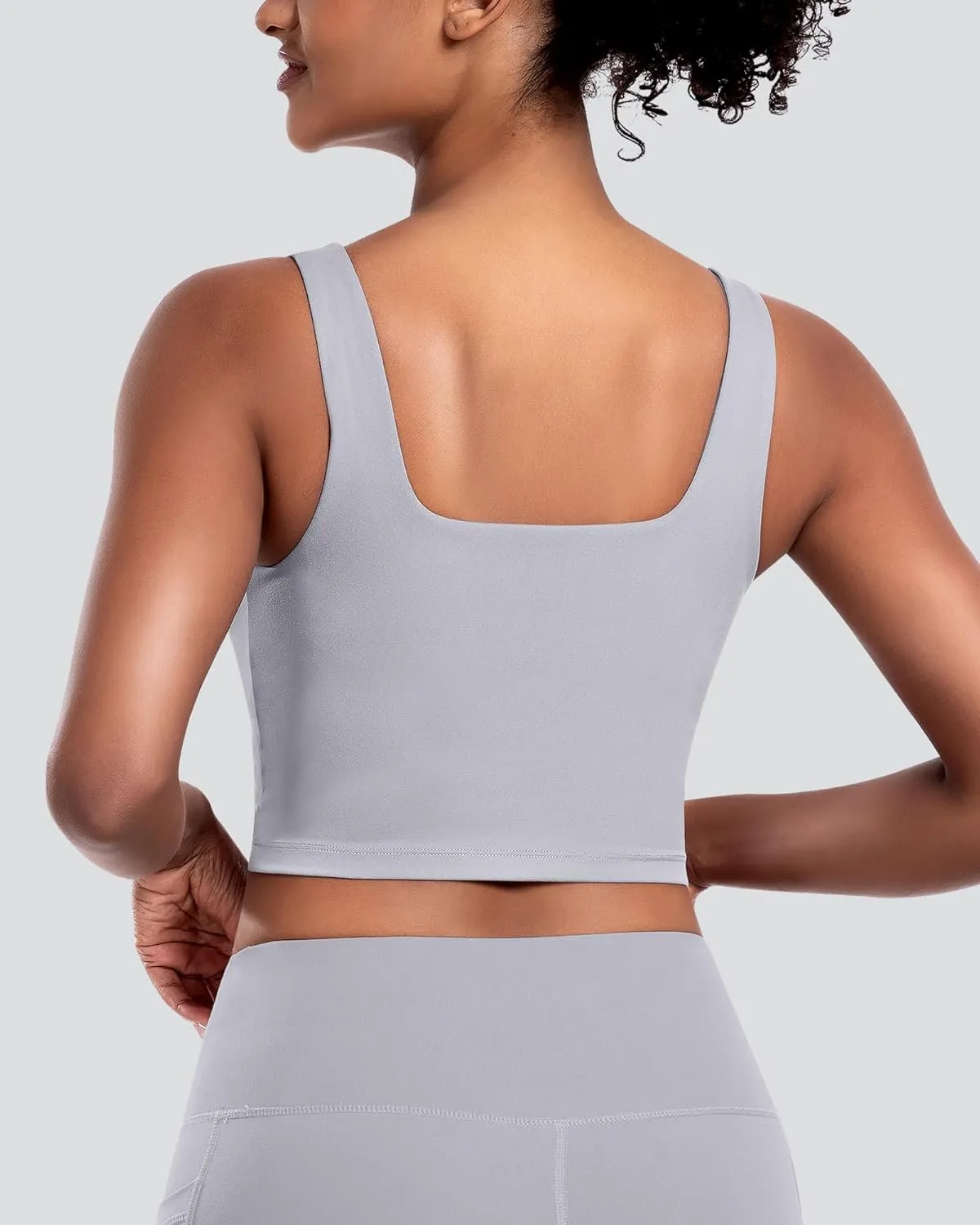 Womens Sports Bras 5 Packs - Square Neck Longline Workout Crop Tank Tops Padded Yoga Camisole with Built in Pads