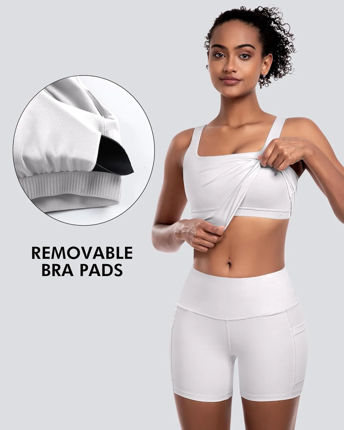 Womens Sports Bras 5 Packs - Square Neck Longline Workout Crop Tank Tops Padded Yoga Camisole with Built in Pads