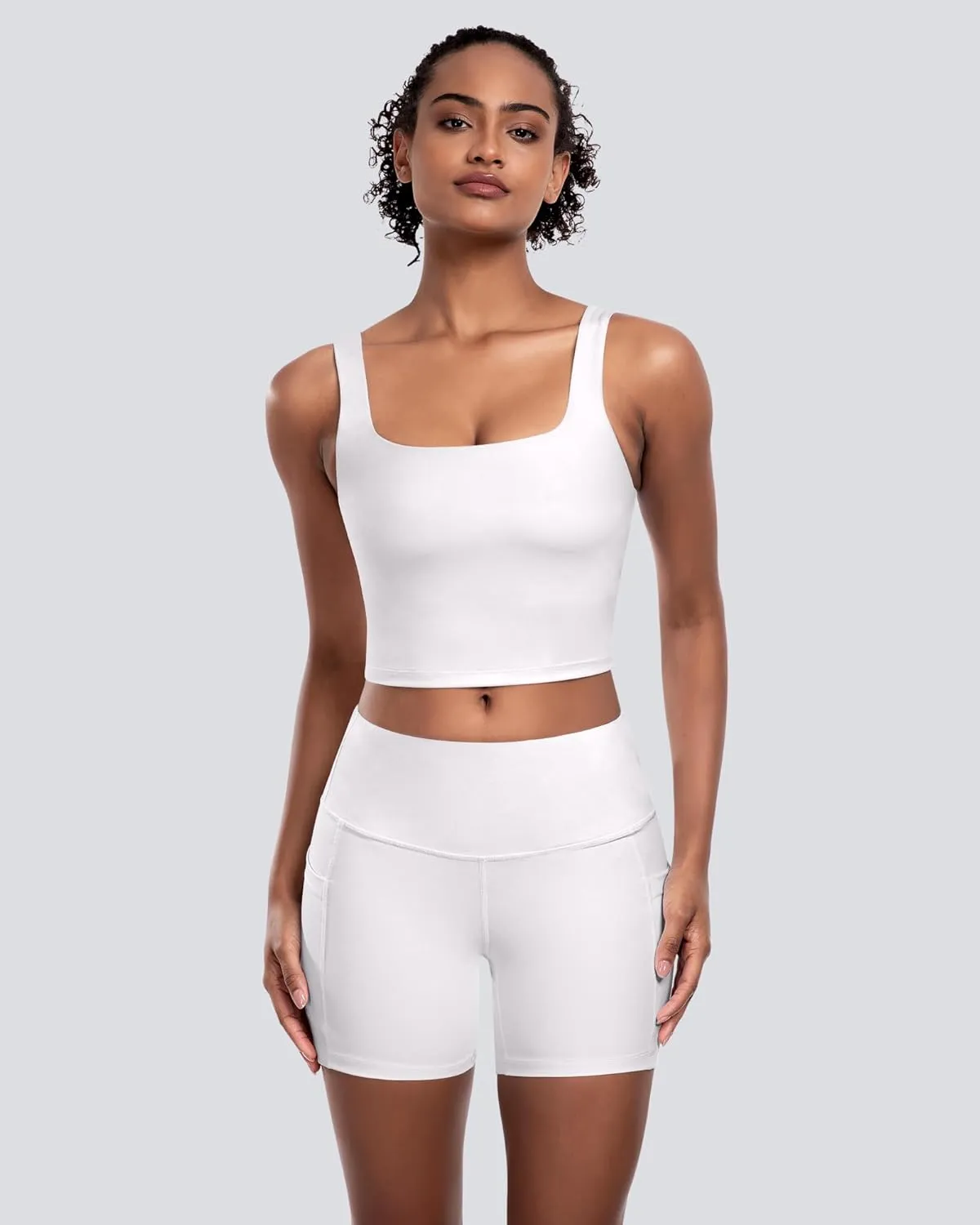 Womens Sports Bras 5 Packs - Square Neck Longline Workout Crop Tank Tops Padded Yoga Camisole with Built in Pads