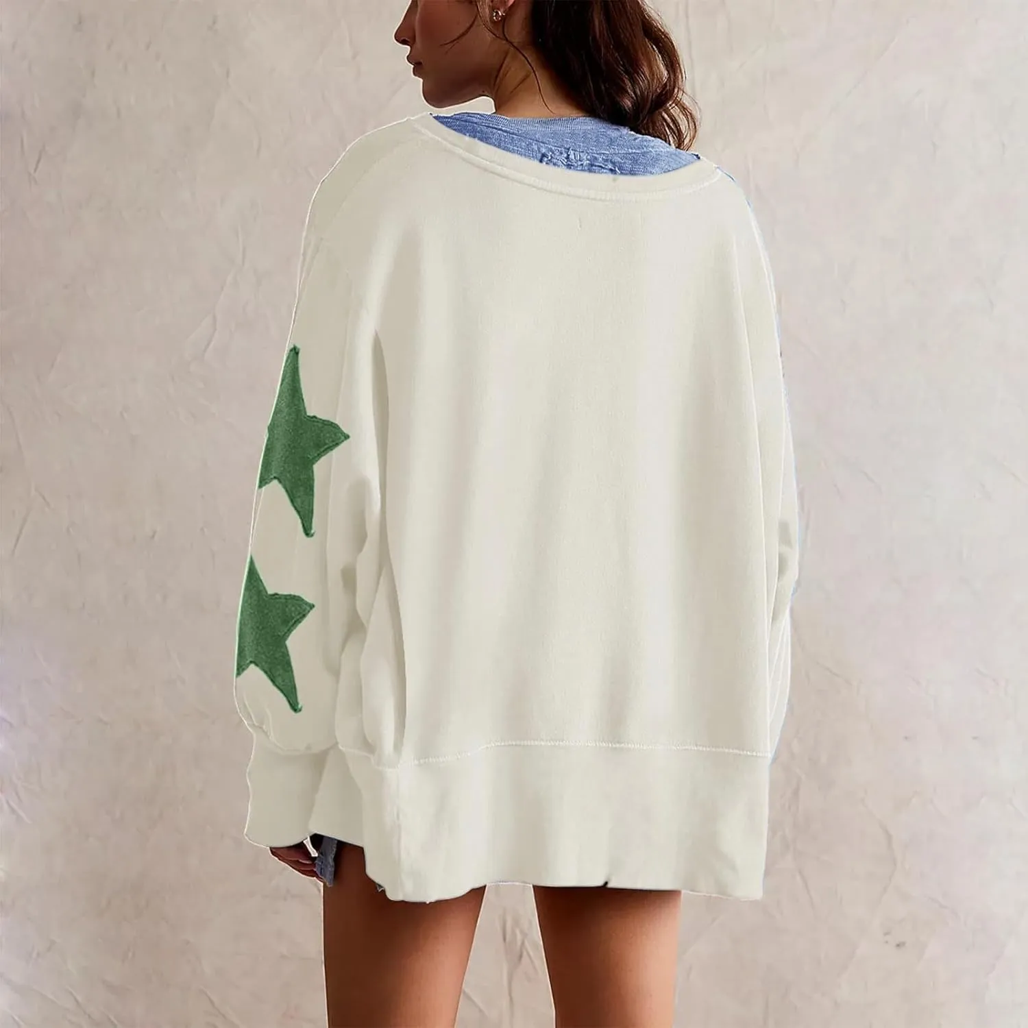 Womens Star Sweatshirt Oversized, Long Sleeve Shirts Asymmetrical Side Slit Pullover Crewneck Sweatshirts Y2k Tops 2024