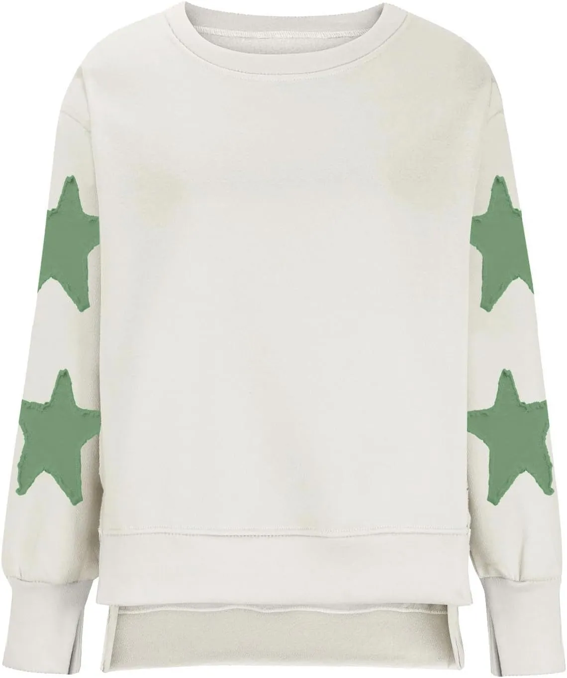 Womens Star Sweatshirt Oversized, Long Sleeve Shirts Asymmetrical Side Slit Pullover Crewneck Sweatshirts Y2k Tops 2024