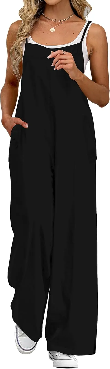 Women's Summer Jumpsuits Boho Wide Leg Overalls Casual Floral Print Rompers Beach Outfits with Pockets