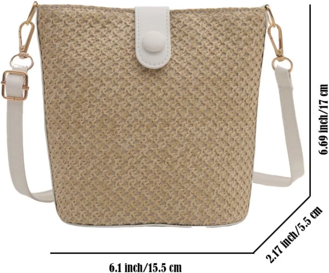 Women's Summer Straw Crossbody Bag Handmade Adjustable Straps Shoulder Bags Handwoven Bucket Bags