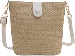 Women's Summer Straw Crossbody Bag Handmade Adjustable Straps Shoulder Bags Handwoven Bucket Bags