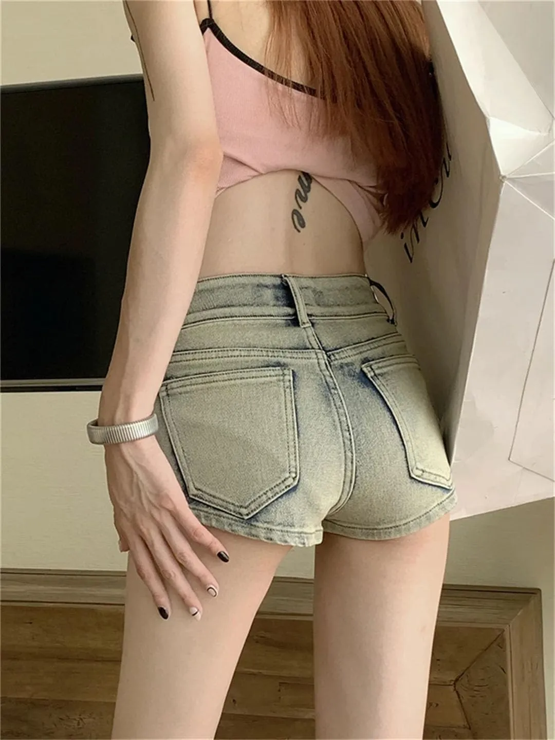 Women's Tight Elastic Mini Denim Shorts Spicy Girl Retro Street Hip Wrap Sexy Ultra Short Hot Pants