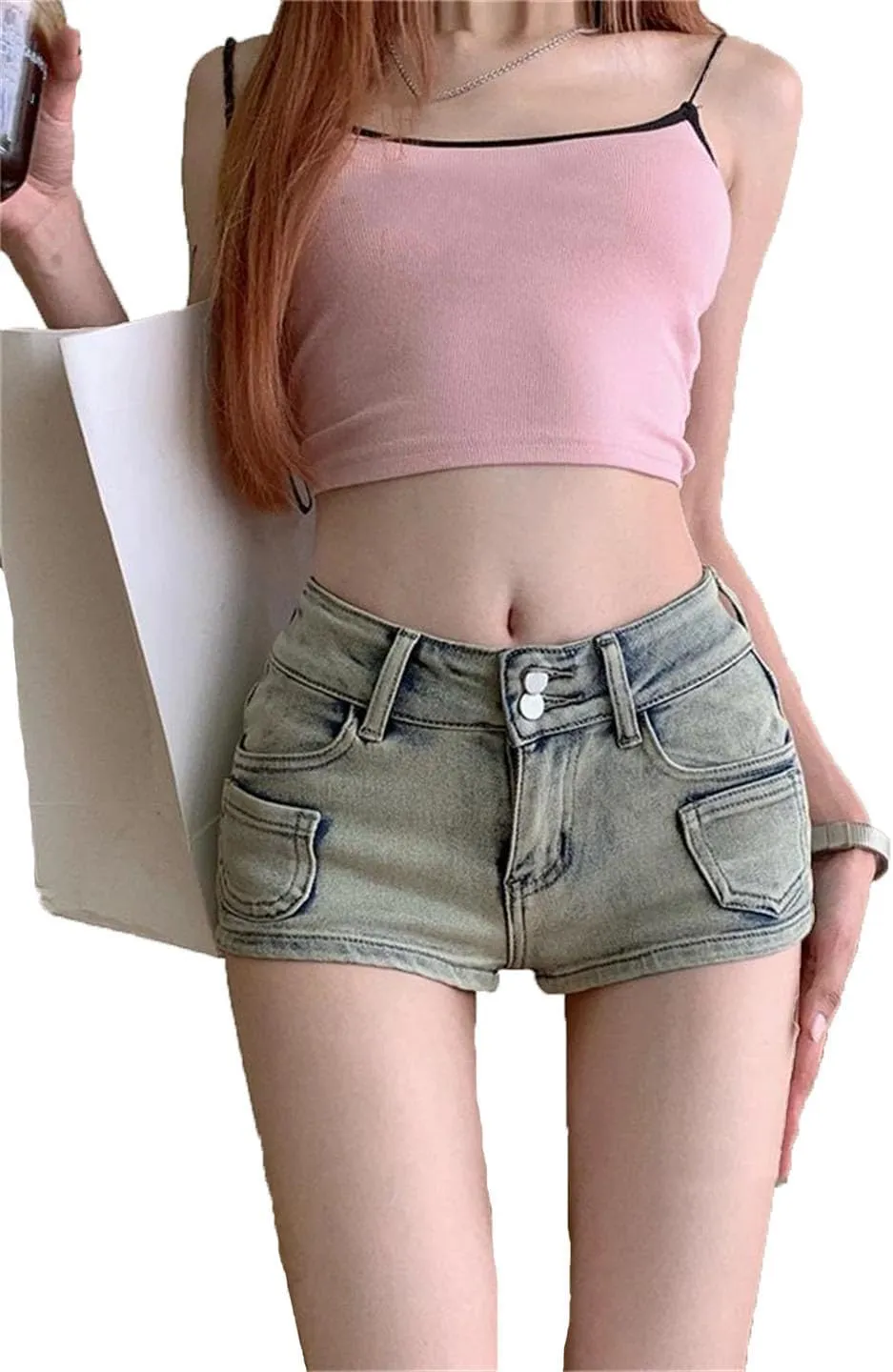 Women's Tight Elastic Mini Denim Shorts Spicy Girl Retro Street Hip Wrap Sexy Ultra Short Hot Pants