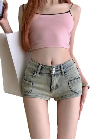 Women's Tight Elastic Mini Denim Shorts Spicy Girl Retro Street Hip Wrap Sexy Ultra Short Hot Pants