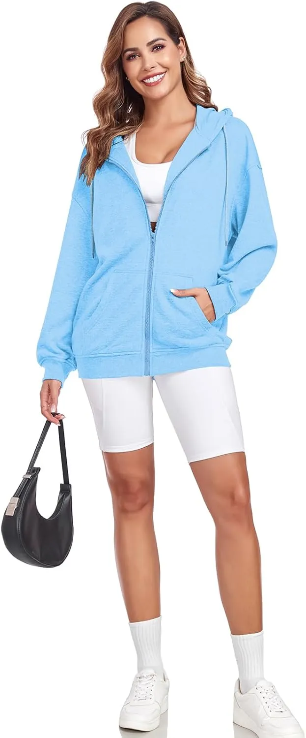 Womens Zip Up Hoodies Casual Long Sleeve Oversized Sweatshirts Y2K Fall Fashion Jackets with Pockets