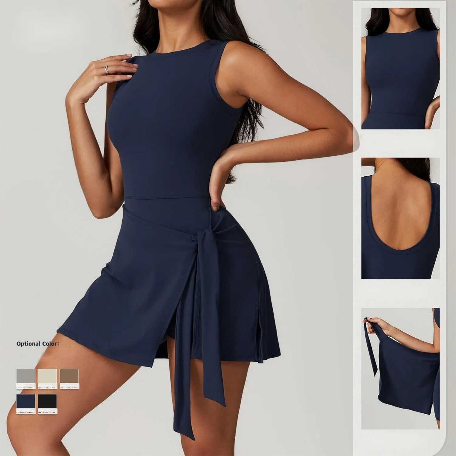 Wrap Skort Dress for Women, Womens Solid Knot Wrap Sports Tank Romper, Sport Tank Dress Romper