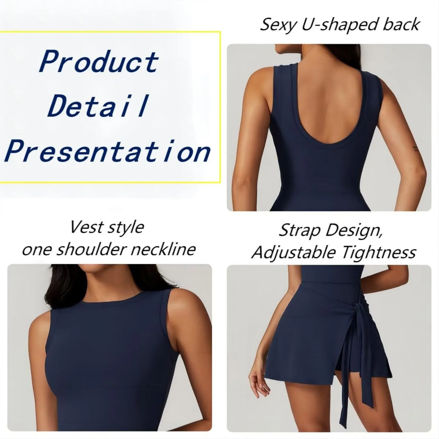 Wrap Skort Dress for Women, Womens Solid Knot Wrap Sports Tank Romper, Sport Tank Dress Romper
