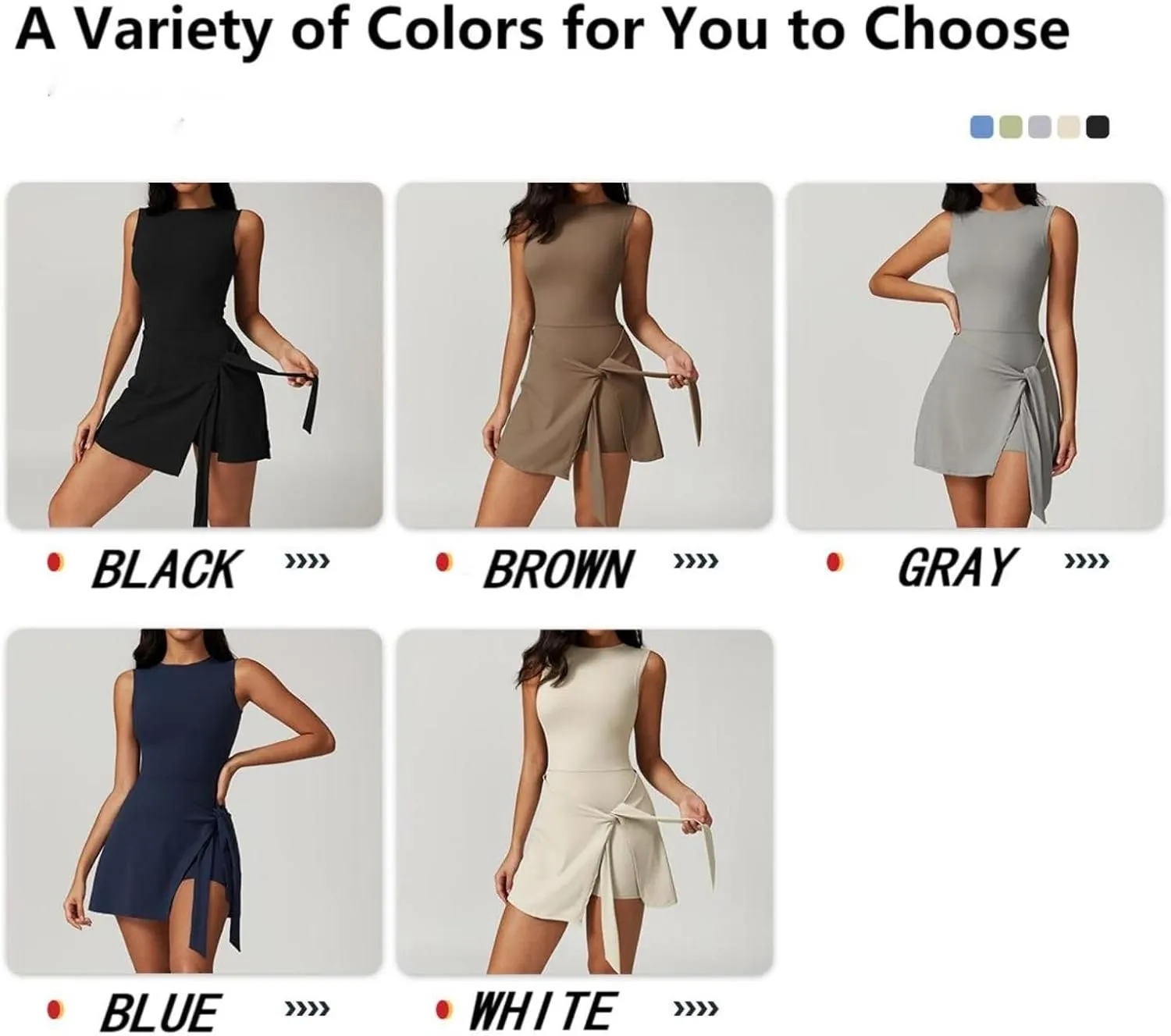 Wrap Skort Dress for Women, Womens Solid Knot Wrap Sports Tank Romper, Sport Tank Dress Romper