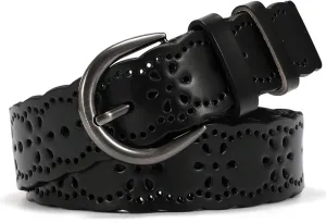 XZQTIVE Women Plus Size Leather Belt for Jeans Dresses Pants Hollow Flower Waist Belts with Solid Pin Buckle
