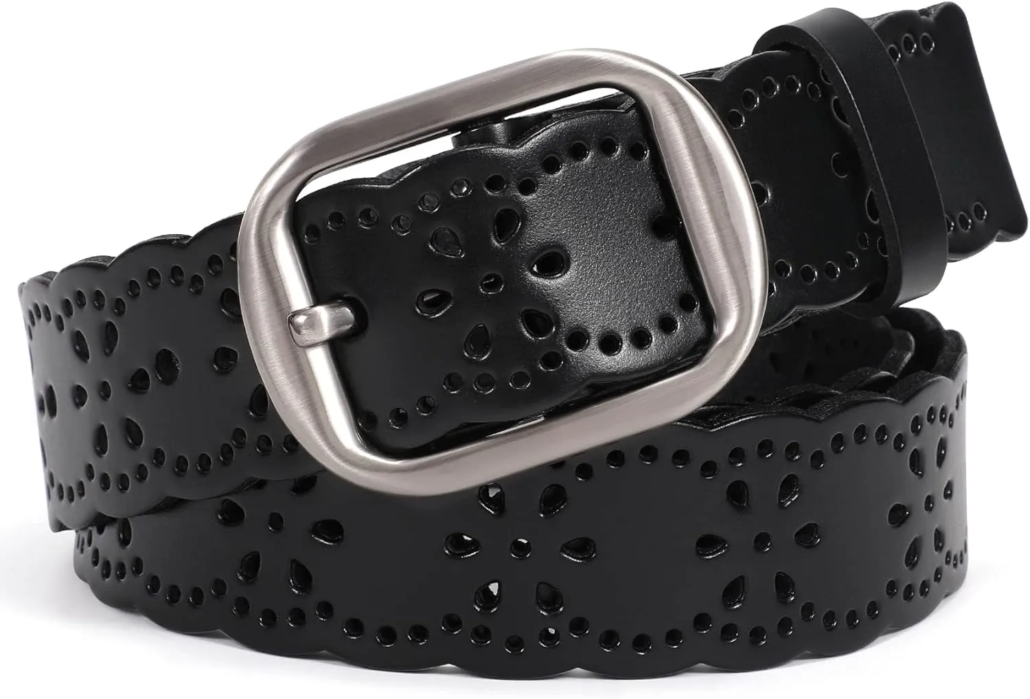 XZQTIVE Women Plus Size Leather Belt for Jeans Dresses Pants Hollow Flower Waist Belts with Solid Pin Buckle