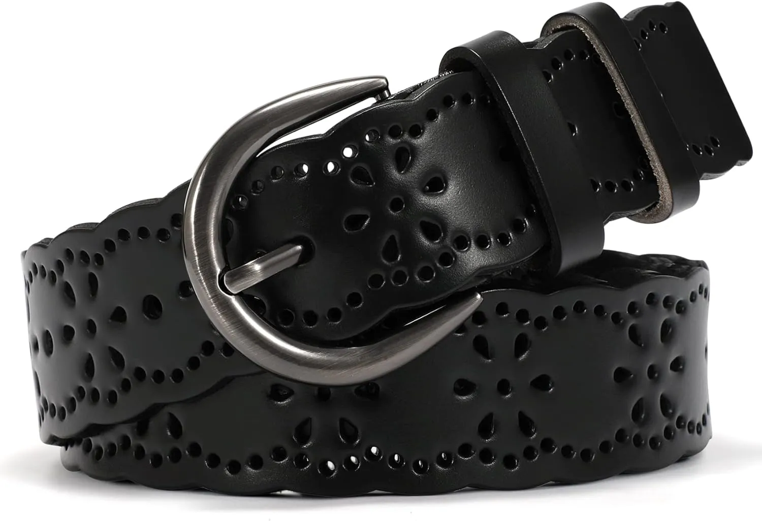 XZQTIVE Women Plus Size Leather Belt for Jeans Dresses Pants Hollow Flower Waist Belts with Solid Pin Buckle