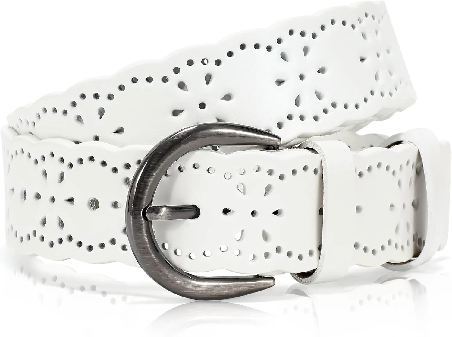 XZQTIVE Women Plus Size Leather Belt for Jeans Dresses Pants Hollow Flower Waist Belts with Solid Pin Buckle