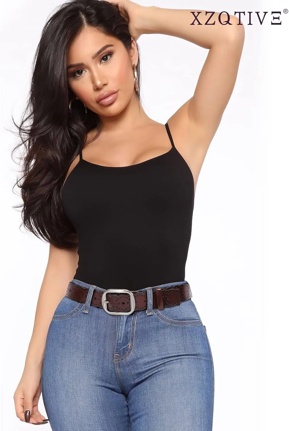 XZQTIVE Women Plus Size Leather Belt for Jeans Dresses Pants Hollow Flower Waist Belts with Solid Pin Buckle