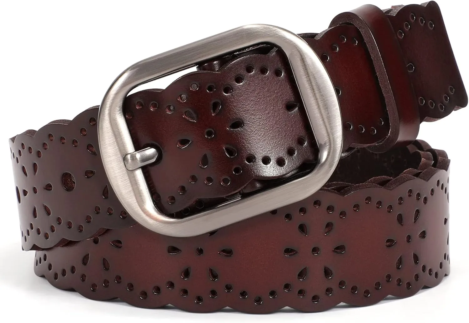 XZQTIVE Women Plus Size Leather Belt for Jeans Dresses Pants Hollow Flower Waist Belts with Solid Pin Buckle