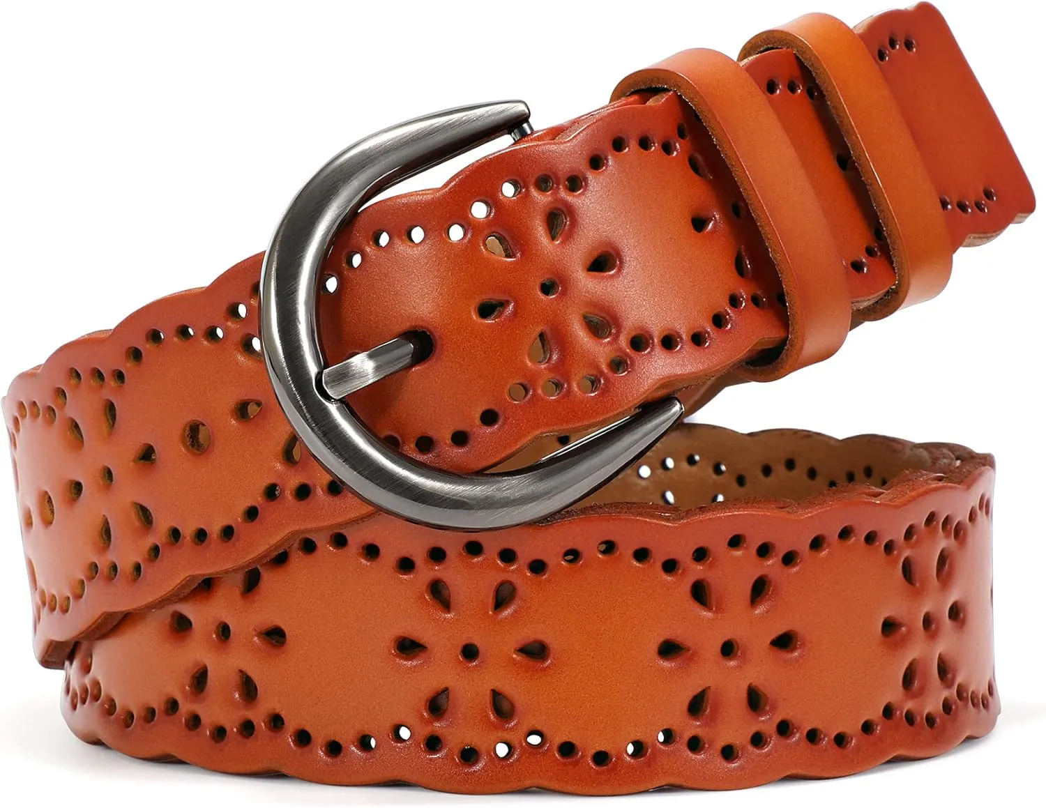 XZQTIVE Women Plus Size Leather Belt for Jeans Dresses Pants Hollow Flower Waist Belts with Solid Pin Buckle