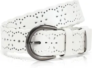 XZQTIVE Women Plus Size Leather Belt for Jeans Dresses Pants Hollow Flower Waist Belts with Solid Pin Buckle