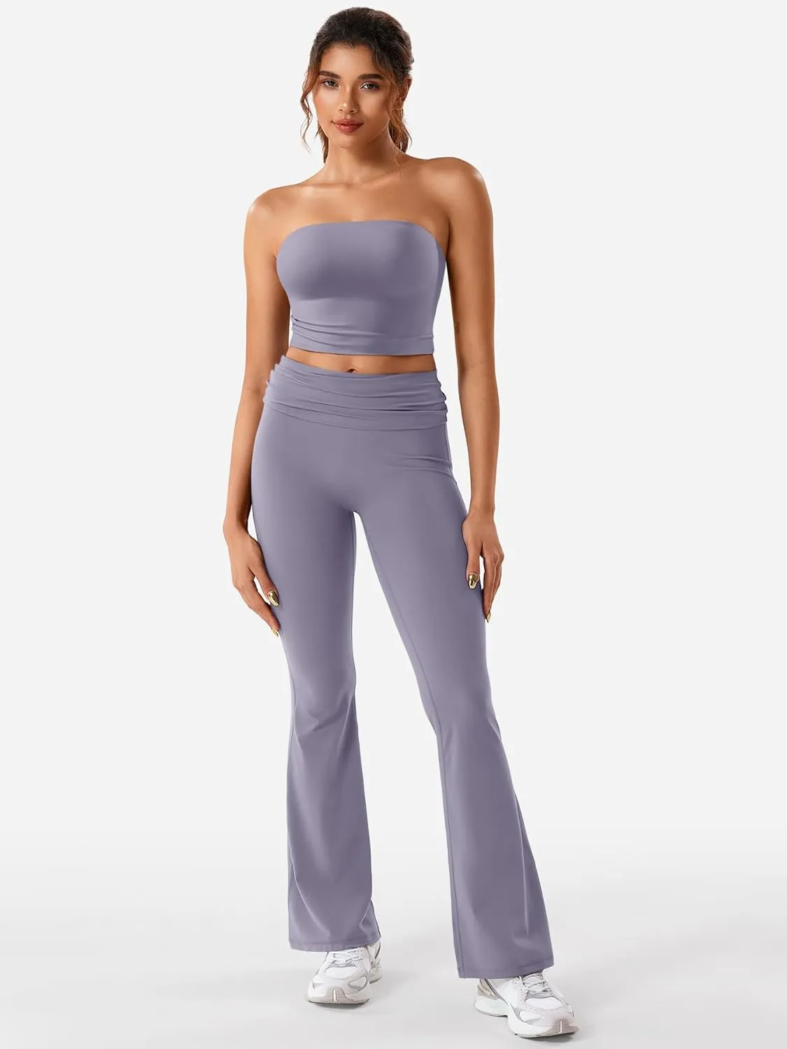 YEOREO Romola Women Yoga Pants Flare Leggings with Tummy Control High Waist Fold Over Bootcut Wide Legs Workout Legging