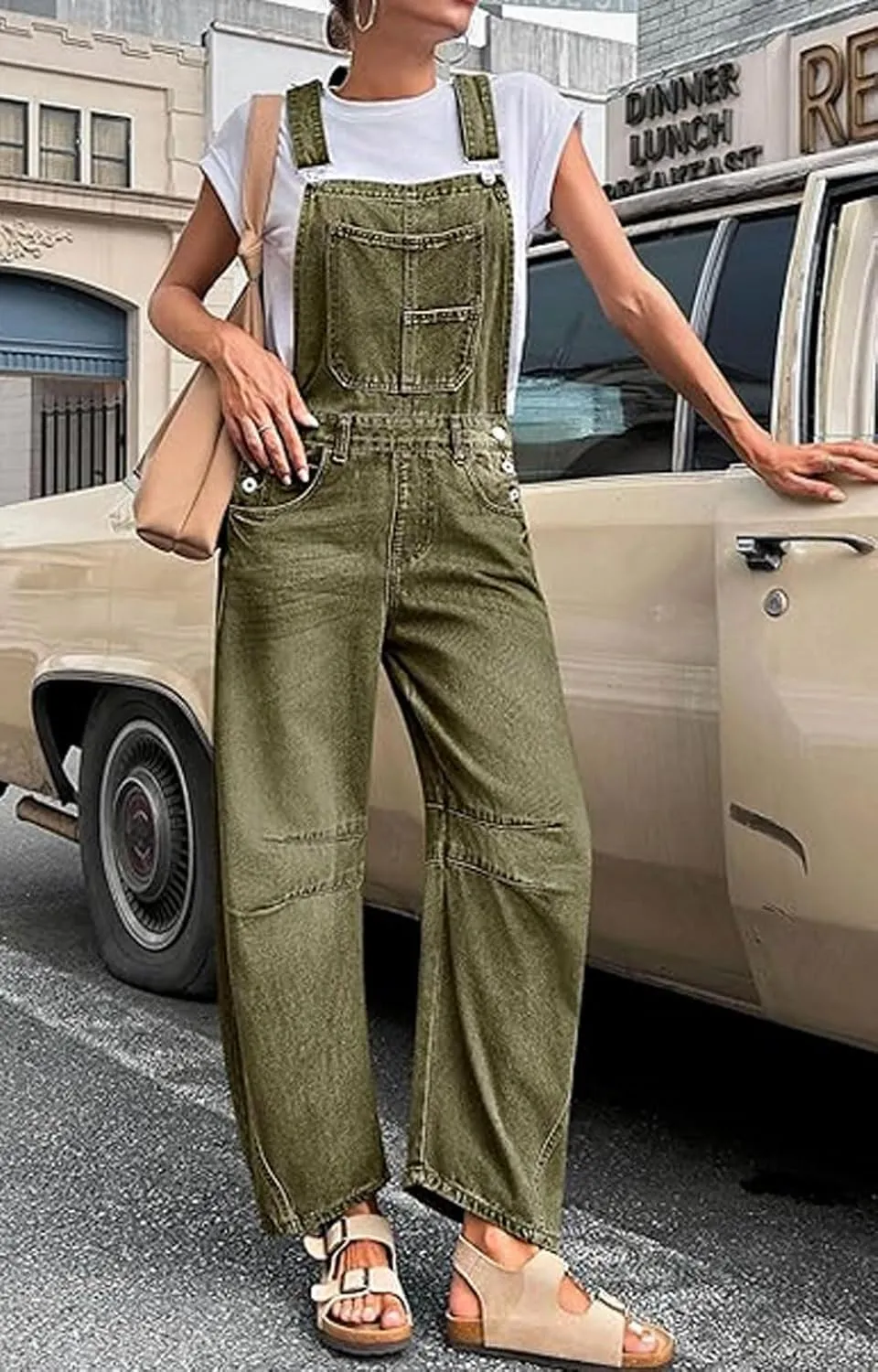 yoeasy Women's Denim Overall Barrel Wide Leg Bib Baggy Jeans Adjustable Strap Denim Romper Stretch Jumpsuit Y2K Pants