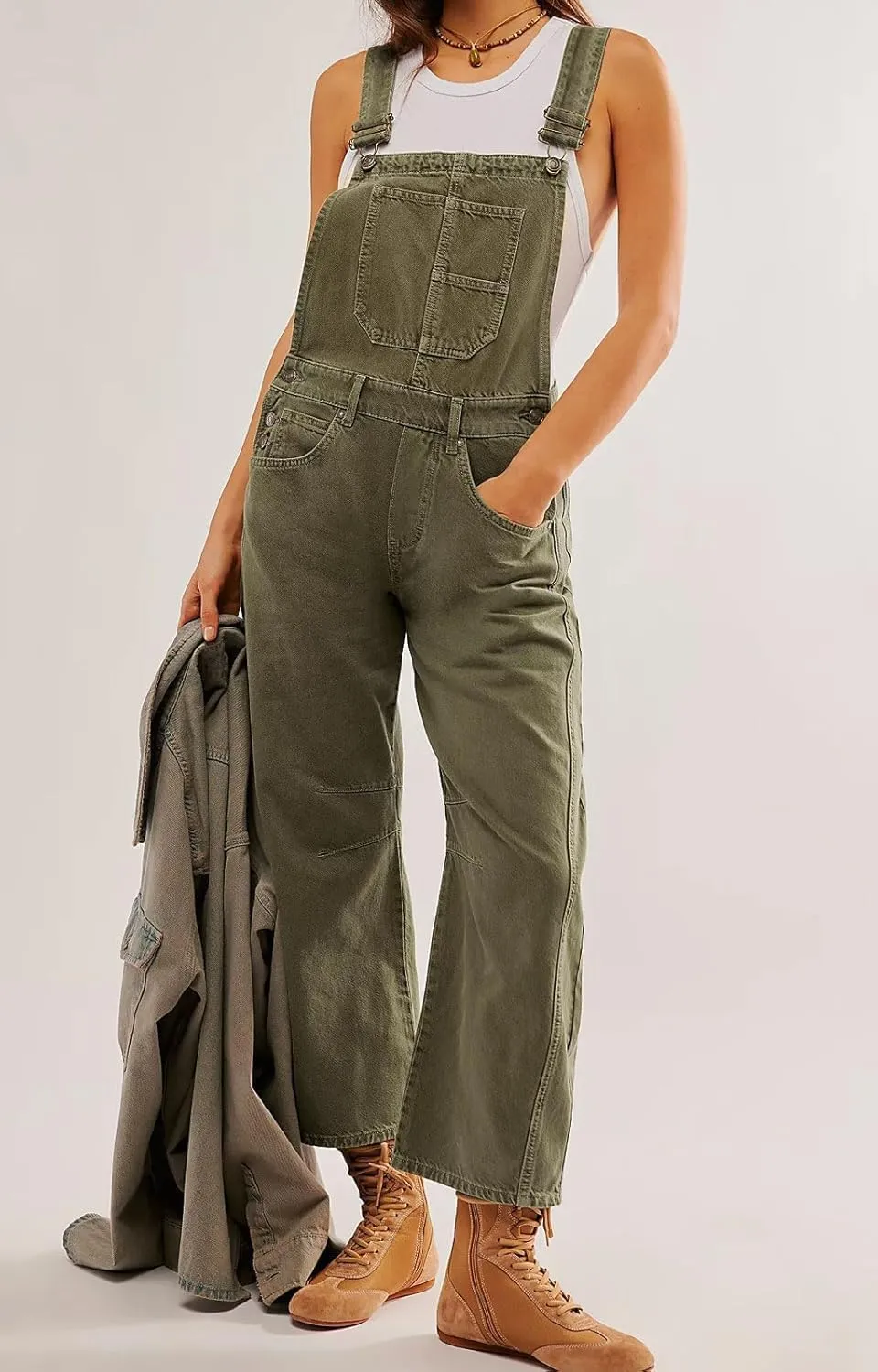 yoeasy Women's Denim Overall Barrel Wide Leg Bib Baggy Jeans Adjustable Strap Denim Romper Stretch Jumpsuit Y2K Pants