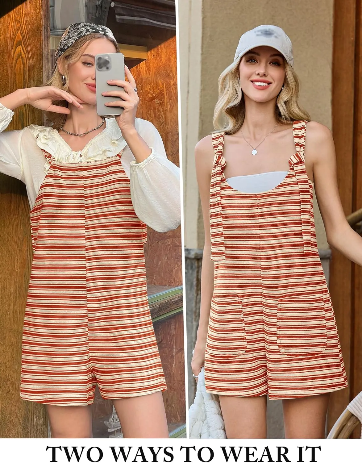Yousify Womens Summer Casual Sleeveless Romper Loose Striped Tied Shorts Overalls Jumpsuit with Pockets 2025 Clothes