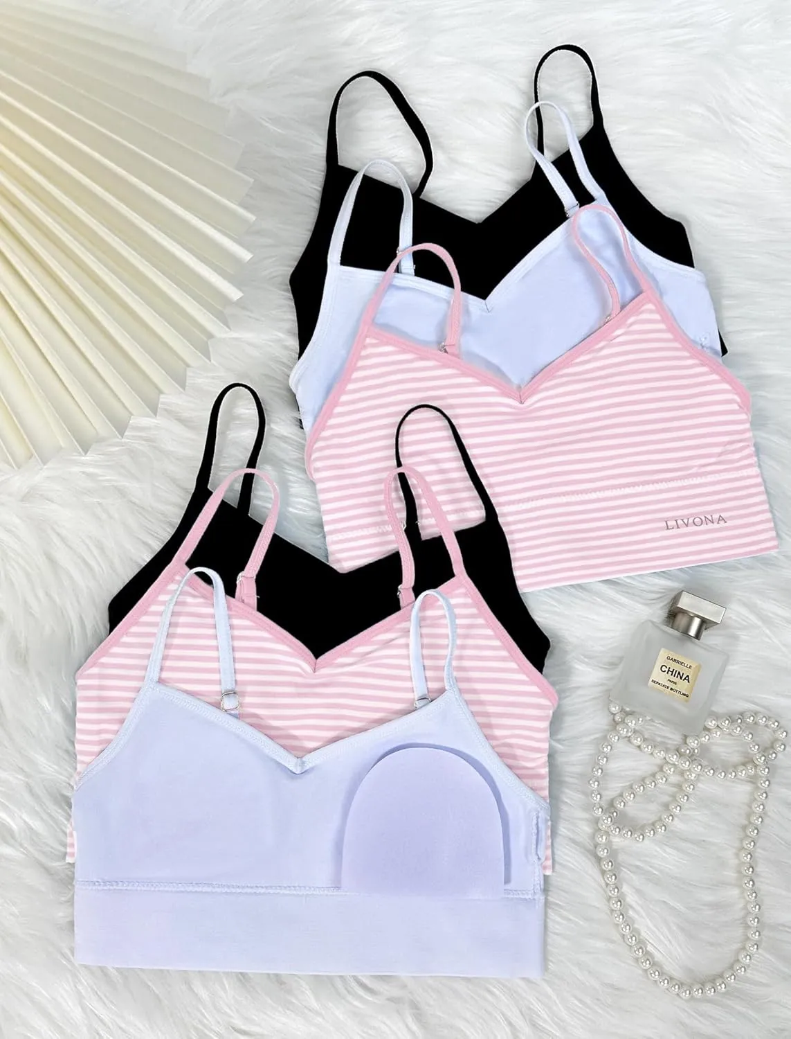 Youth Training Bras for Girls-Sports Bra, Wirefree Bra, Padded Everyday Bra Bralette,Crop Cami Tank Top (6-14)