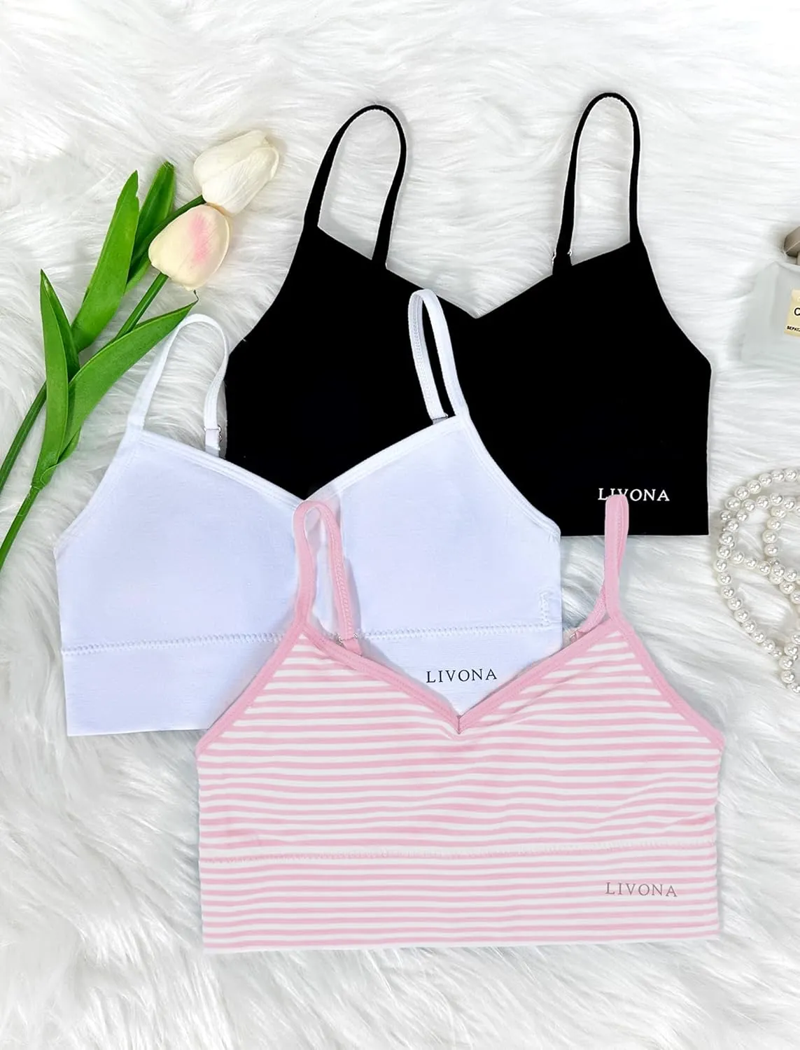 Youth Training Bras for Girls-Sports Bra, Wirefree Bra, Padded Everyday Bra Bralette,Crop Cami Tank Top (6-14)