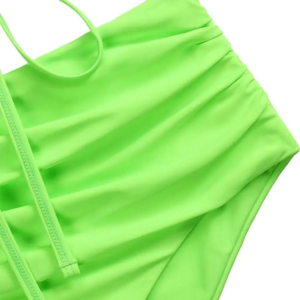 ZAFUL Women's Crisscross Ruched High Waisted Bottom Bikini Set Two Piece Swimsuit Tankini