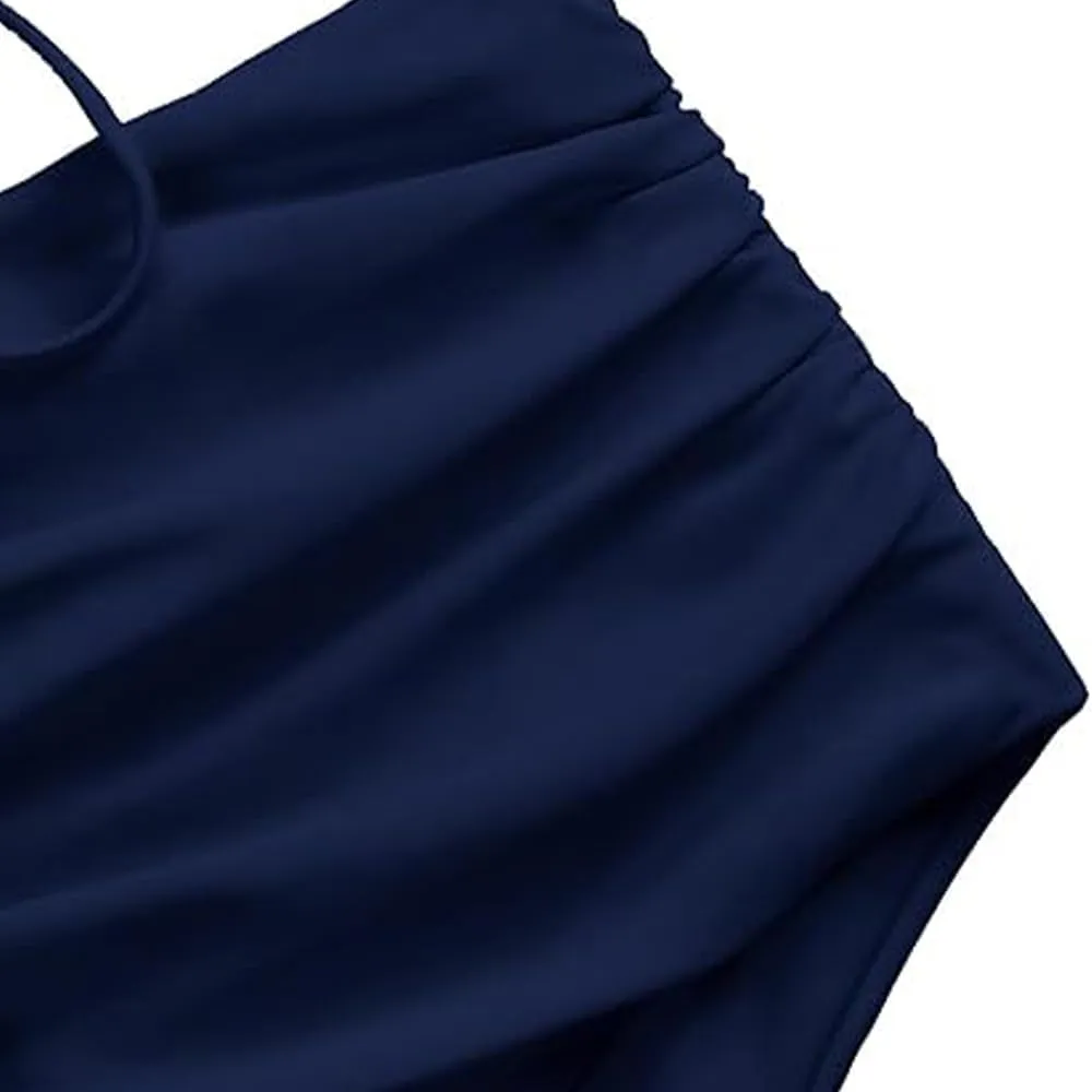 ZAFUL Women's Crisscross Ruched High Waisted Bottom Bikini Set Two Piece Swimsuit Tankini