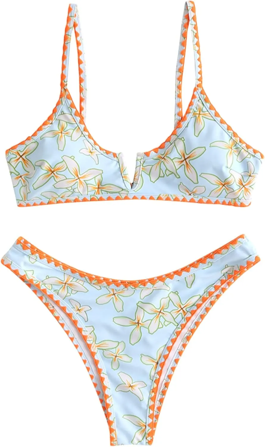 ZAFUL Women's High Cut Bikini Sets Ribbed V-Wire Cami Bikini Two Piece Swimsuit